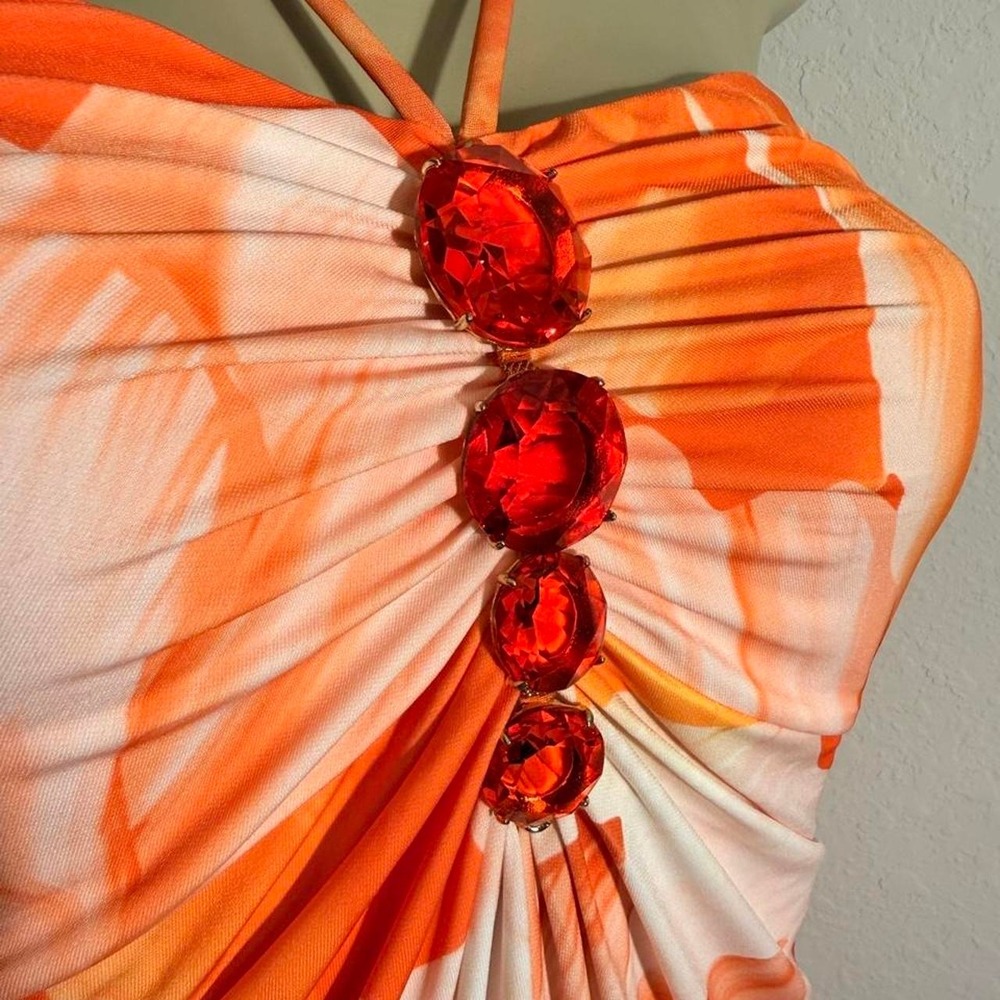 Boston Proper orange maxi dress with faux jewel detail - Picture 4 of 8